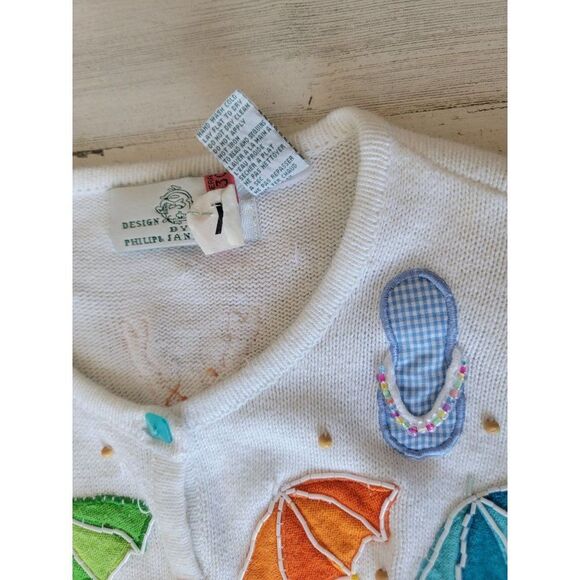 Vintage design options Philip Jane Gordon white Beach Crab cardigan starfish emb - Picture 9 of 16